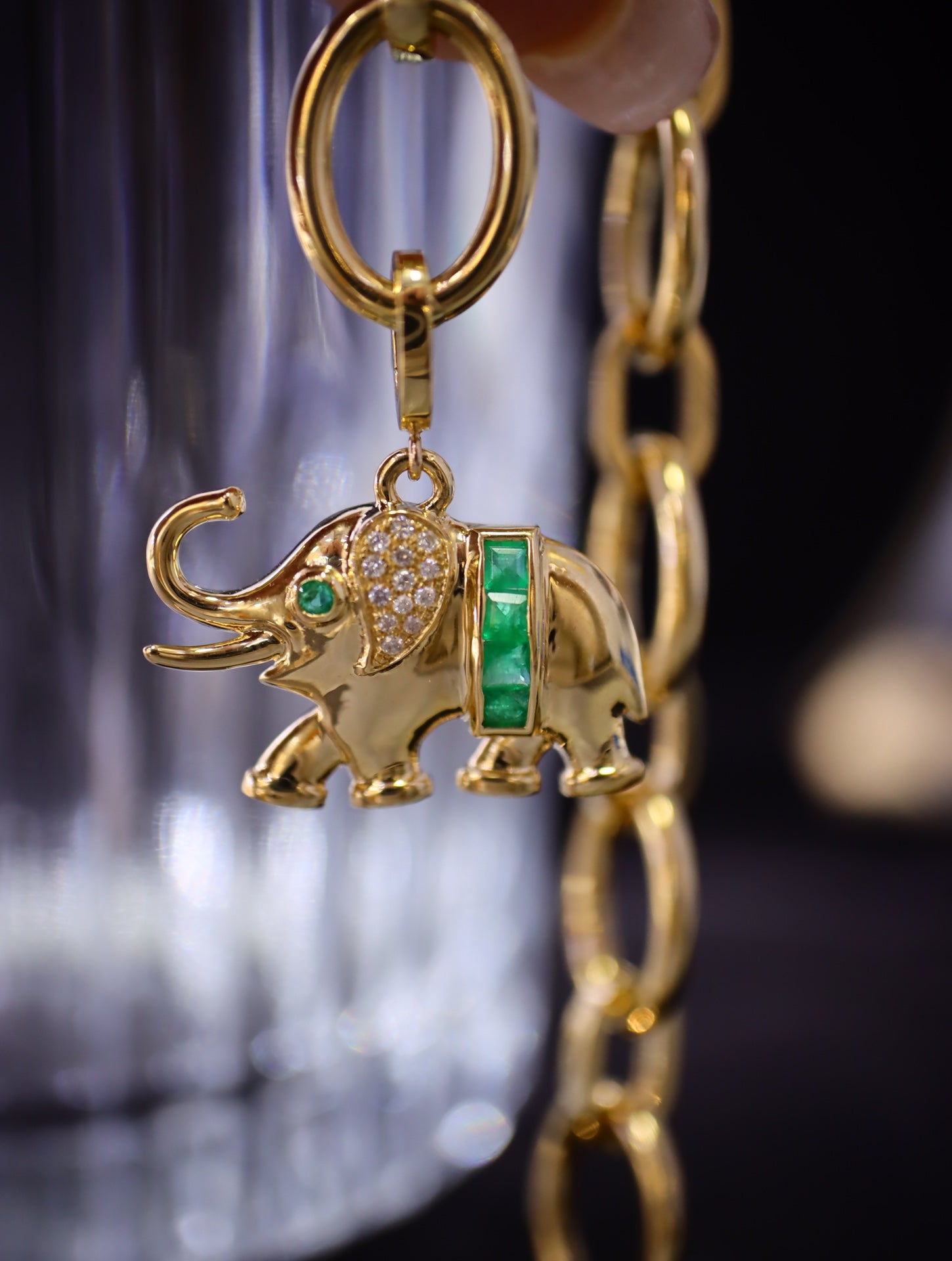 Natural Emerald Pendant, Unique Elephant Design, Gift for her