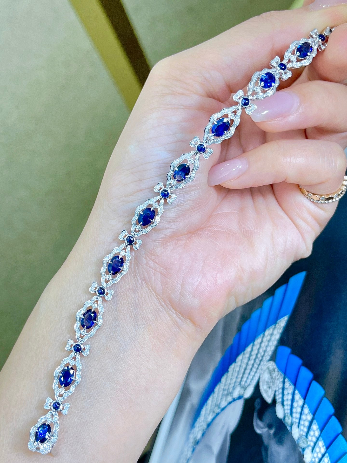 Luxury Natural Sapphire Bracelet, Classic Design, 18K Natural Diamond Bracelet, Gift for you