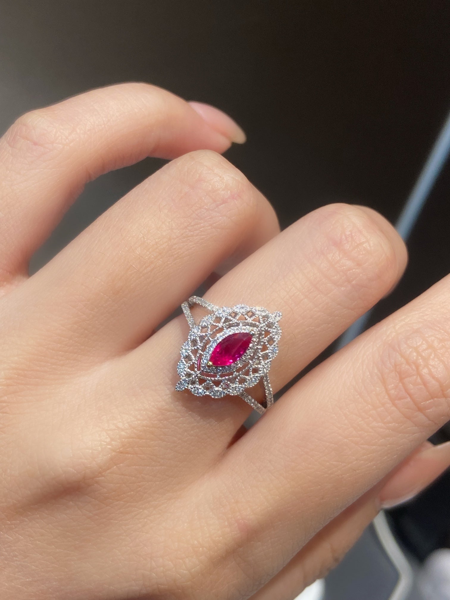 Natural Ruby Statement Ring with Diamonds, Unique Elegant Design, Bridal Wedding, Anniversary Ring, Gift for Her