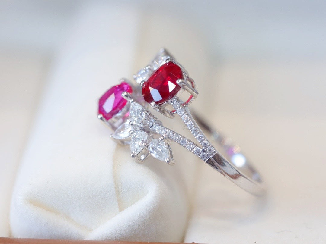 Luxury Natural Unheated Ruby Statement Ring with Diamonds, Unique Design, Bridal Wedding, Anniversary Ring, Gift for Her