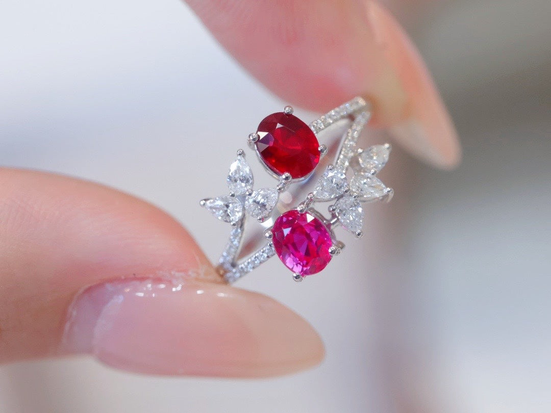 Luxury Natural Unheated Ruby Statement Ring with Diamonds, Unique Design, Bridal Wedding, Anniversary Ring, Gift for Her