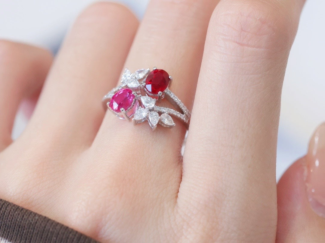 Luxury Natural Unheated Ruby Statement Ring with Diamonds, Unique Design, Bridal Wedding, Anniversary Ring, Gift for Her