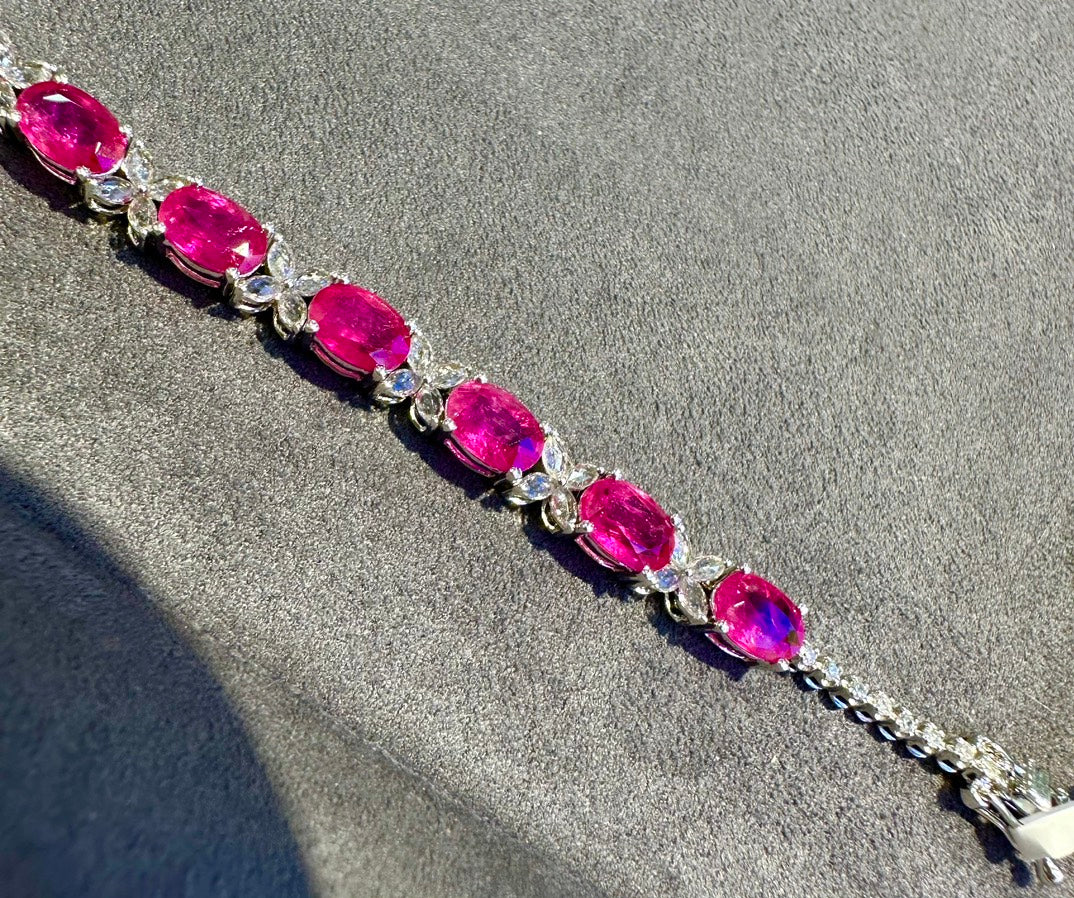 Luxury Natural Ruby Bracelet with Diamonds, Classic Design, 18K Natural Diamond Bracelet, Wedding Bracelet, Anniversary Bracelet, Gift for you