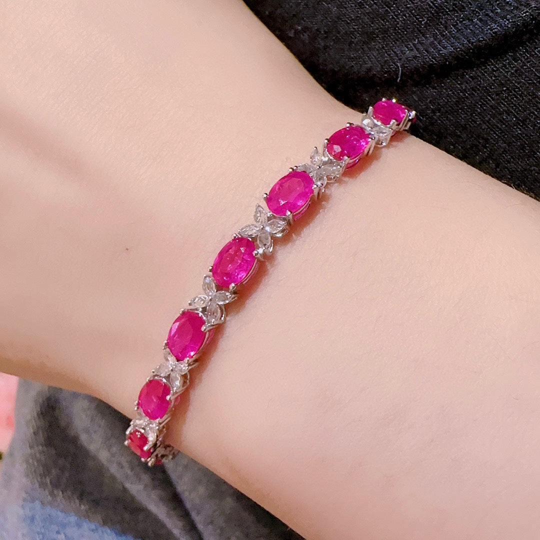 Luxury Natural Ruby Bracelet with Diamonds, Classic Design, 18K Natural Diamond Bracelet, Wedding Bracelet, Anniversary Bracelet, Gift for you