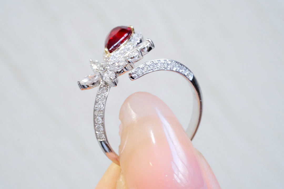 Luxury Natural Unheated Ruby Statement Ring with Diamonds, Unique Elegant Design, Bridal Wedding, Anniversary Ring, Gift for Her