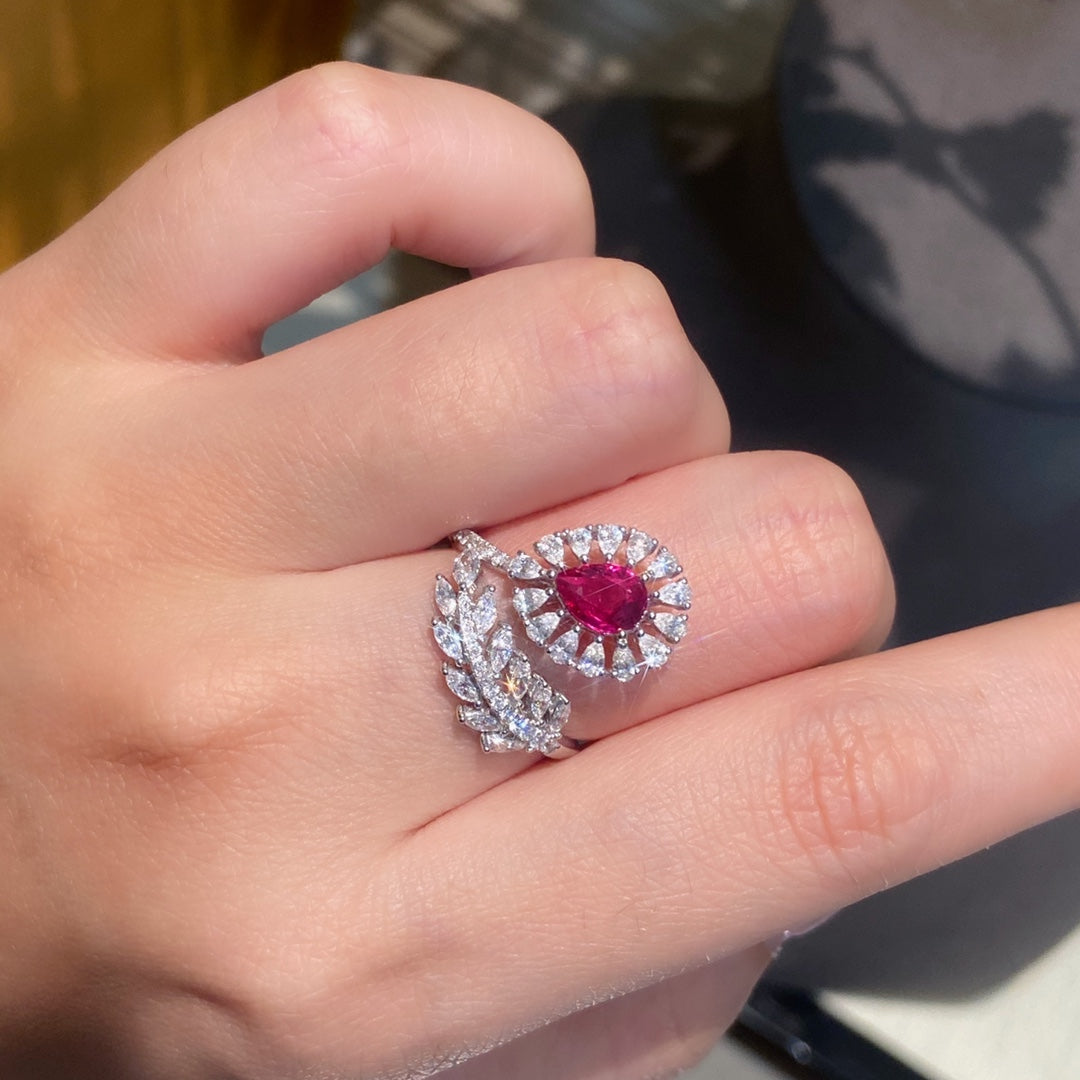 Luxury Natural Unheated Ruby Statement Ring with Diamonds, Unique Elegant Design, Bridal Wedding, Anniversary Ring, Gift for Her