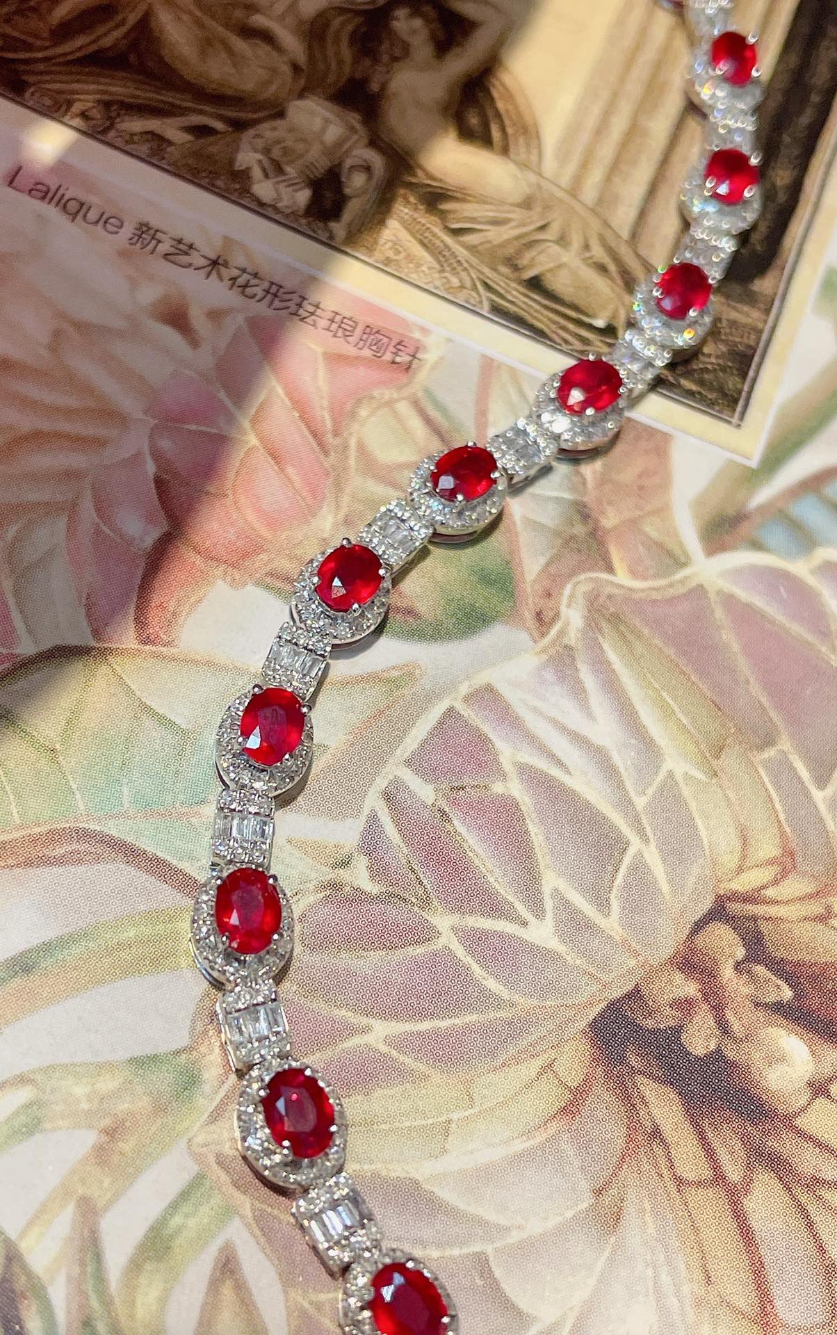 Luxury Natural Unheated Ruby Bracelet with Diamonds, Classic Design, 18K Natural Diamond Bracelet, Wedding Bracelet, Anniversary Bracelet, Gift for you