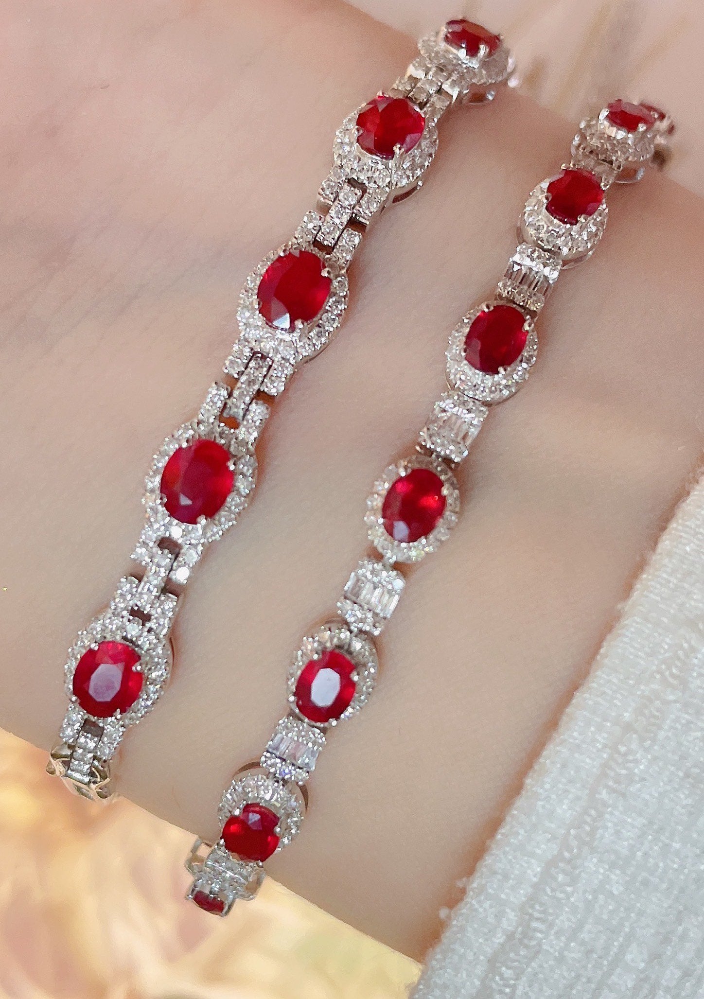 Luxury Natural Unheated Ruby Bracelet with Diamonds, Classic Design, 18K Natural Diamond Bracelet, Wedding Bracelet, Anniversary Bracelet, Gift for you