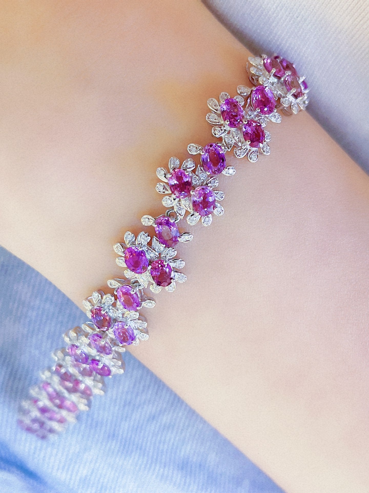 Luxury Natural Purple Sapphire Bracelet and Necklace, Classic Floral Design, 18K Natural Diamond Bracelet, Wedding Bracelet, Anniversary Bracelet, Gift for you