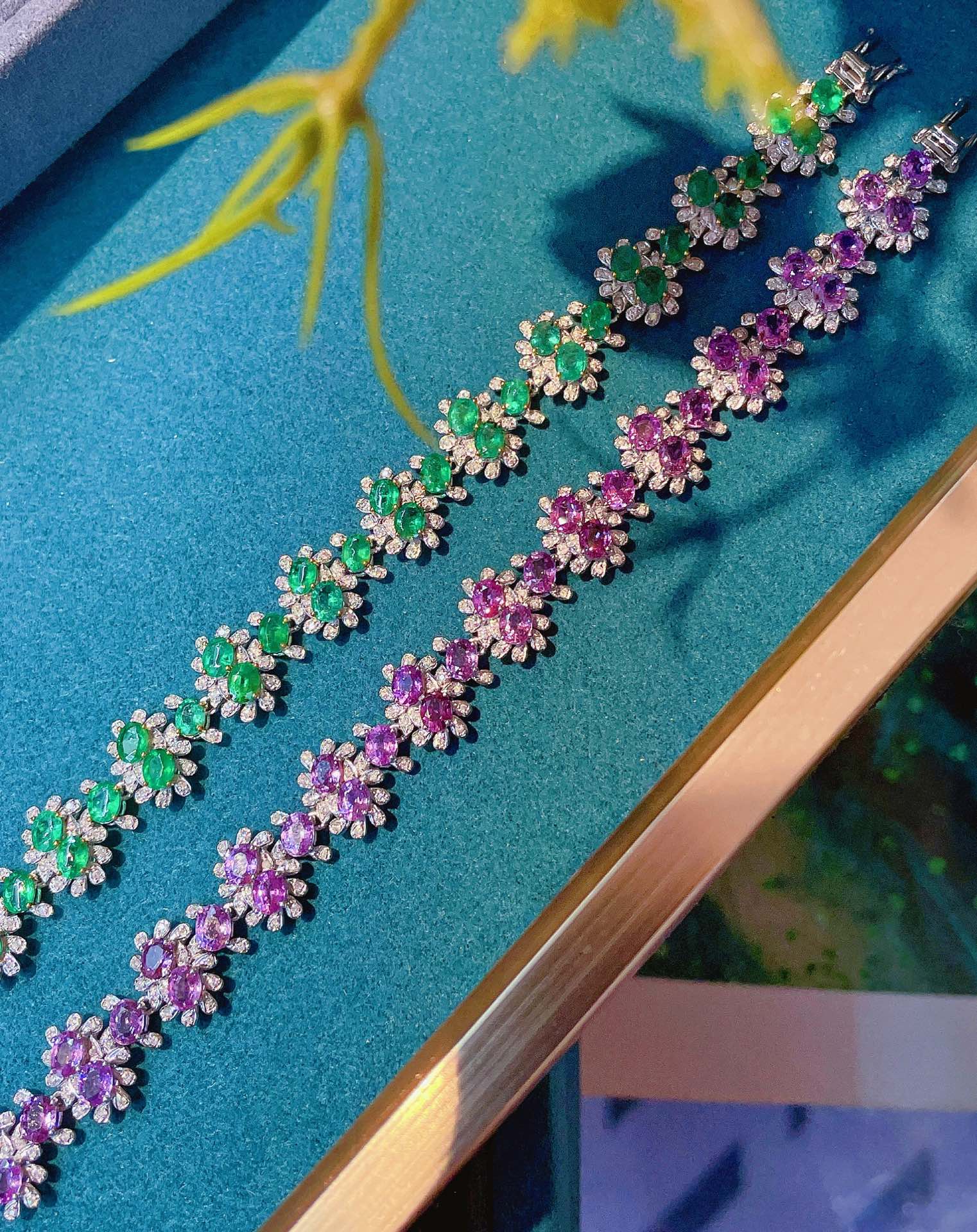Luxury Natural Purple Sapphire Bracelet and Necklace, Classic Floral Design, 18K Natural Diamond Bracelet, Wedding Bracelet, Anniversary Bracelet, Gift for you