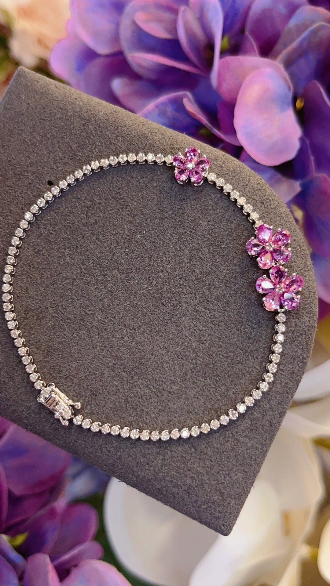 Natural Pink Sapphire Bracelet and Necklace, Classic Floral Design, 18K Natural Diamond Bracelet, Wedding Bracelet, Anniversary Bracelet, Gift for you