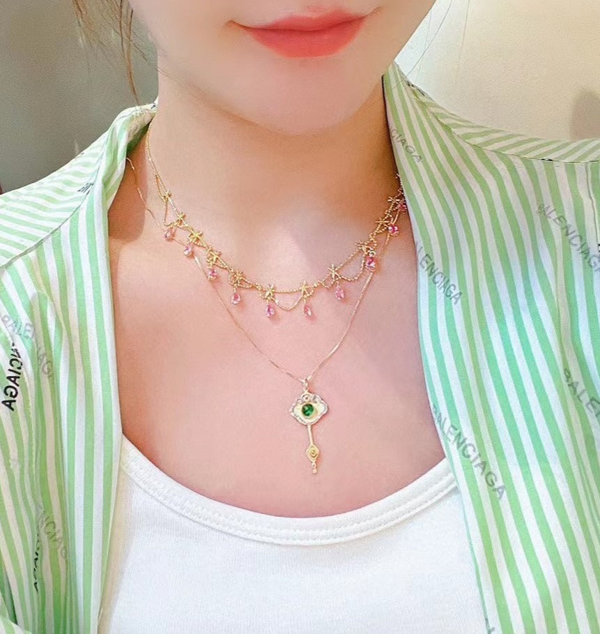 Natural Pink Sapphire Necklace, Unique Design, Bridal Necklace, Anniversary Necklace, Gift for Her