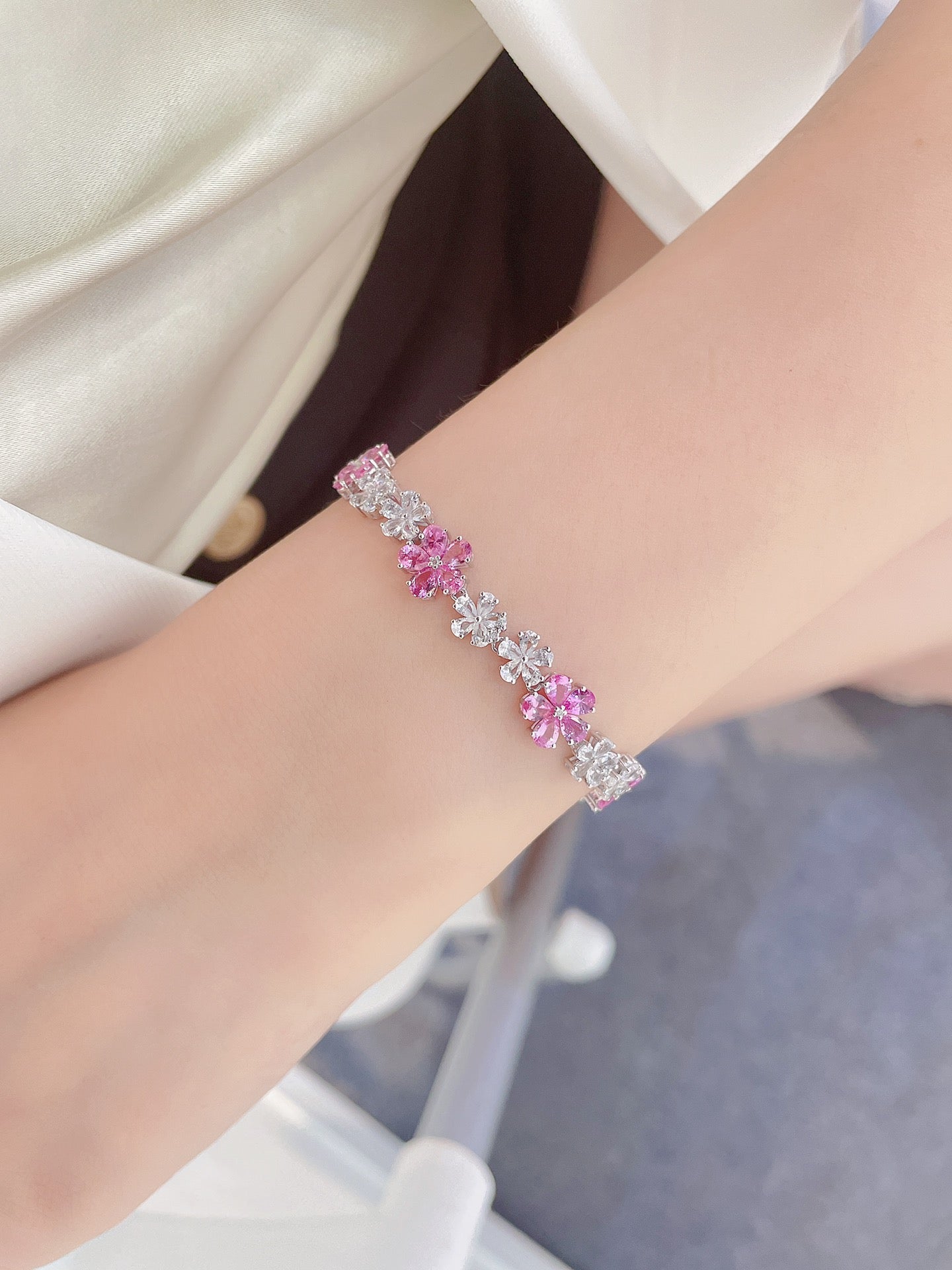 Luxury Natural Pink Sapphire Bracelet and Necklace, Classic Design, 18K Natural Diamond Bracelet, Wedding Bracelet, Anniversary Bracelet, Gift for you