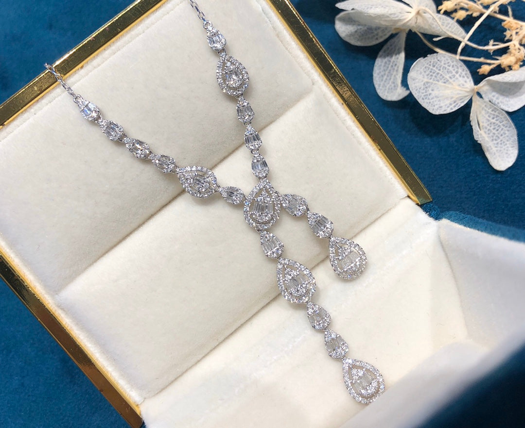 Luxury Diamond Jewelry Set, Natural Diamond Drop Earring, Natural Diamond Necklace, 18K Gold Daily Earrings, Bridal Earring, Anniversary Earring, Gift for Her