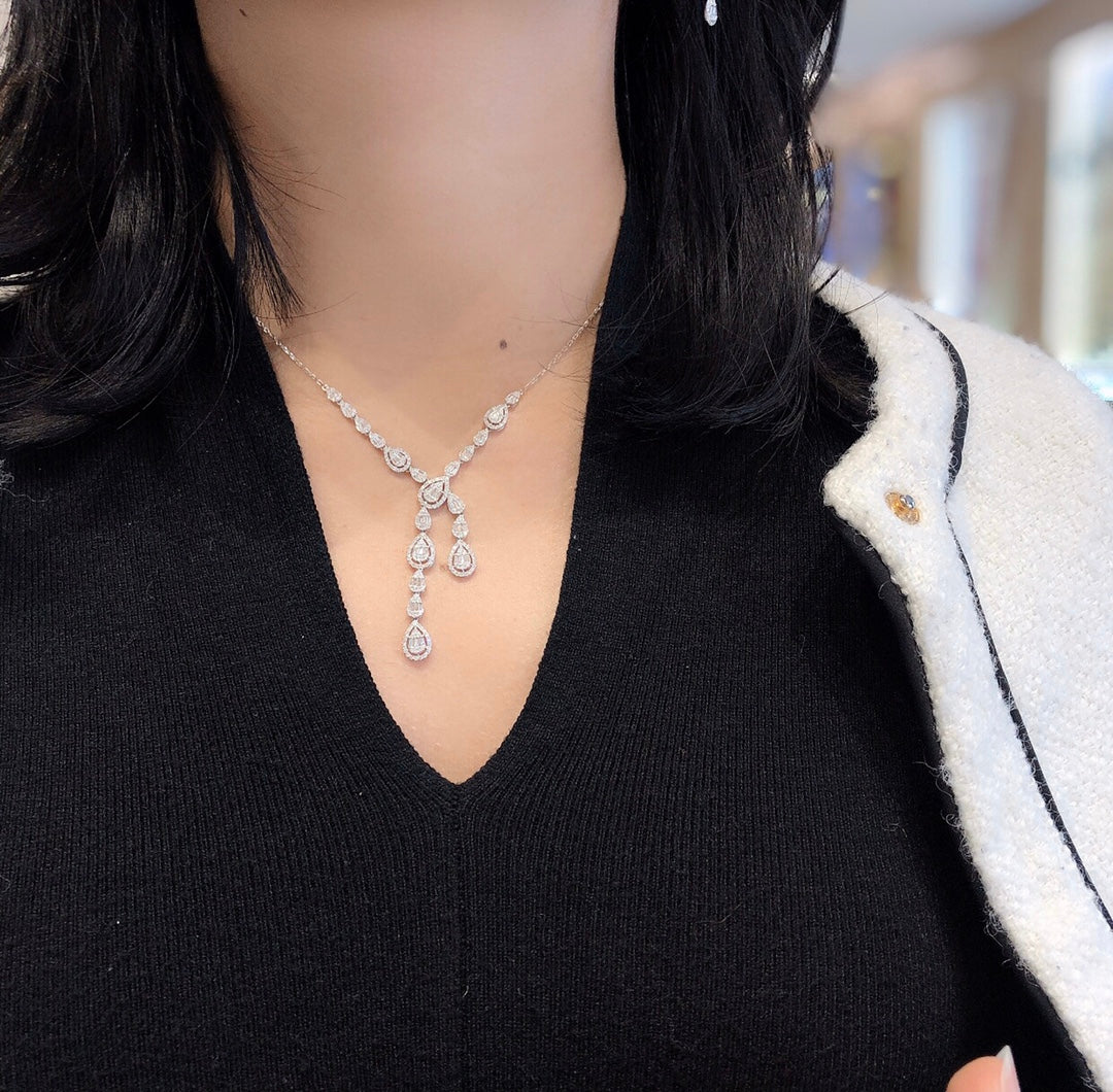 Luxury Diamond Jewelry Set, Natural Diamond Drop Earring, Natural Diamond Necklace, 18K Gold Daily Earrings, Bridal Earring, Anniversary Earring, Gift for Her