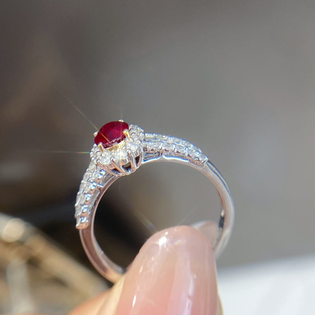 Luxury Natural Unheated Ruby Statement Ring with Diamonds, Classic Design, Bridal Wedding, Anniversary Ring, Gift for Her