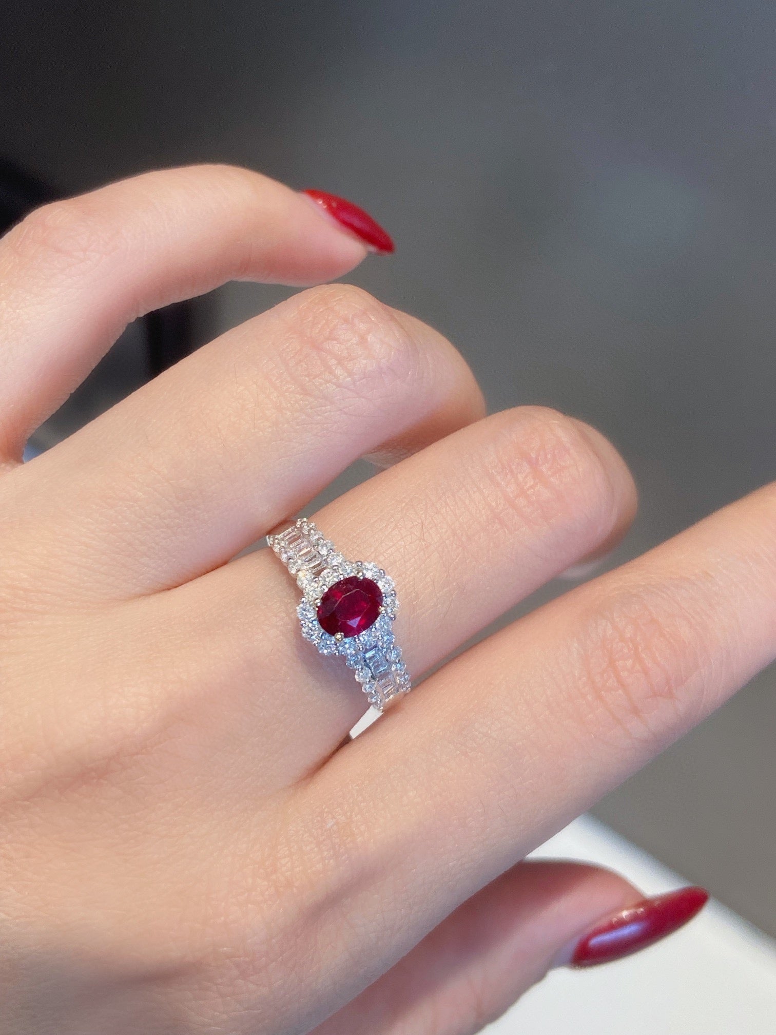 Luxury Natural Unheated Ruby Statement Ring with Diamonds, Classic Design, Bridal Wedding, Anniversary Ring, Gift for Her
