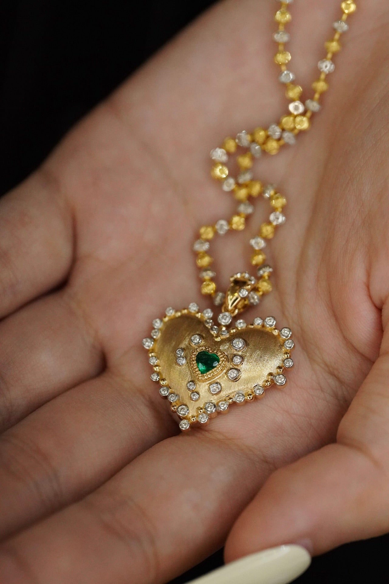 Natural Emerald Pendant, Unique Heart Design, Bridal Necklace, Anniversary Necklace, Gift for Her