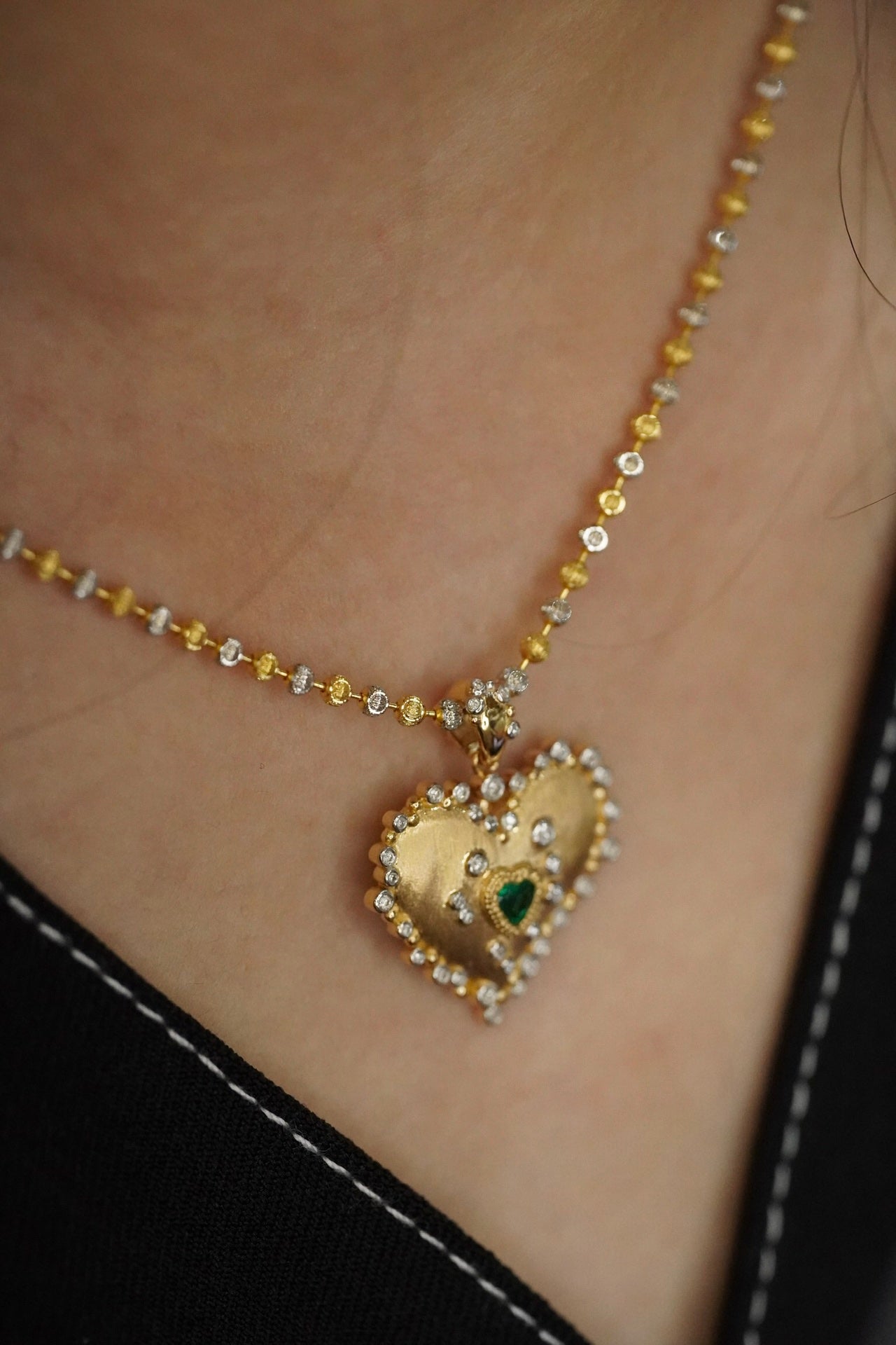 Natural Emerald Pendant, Unique Heart Design, Bridal Necklace, Anniversary Necklace, Gift for Her