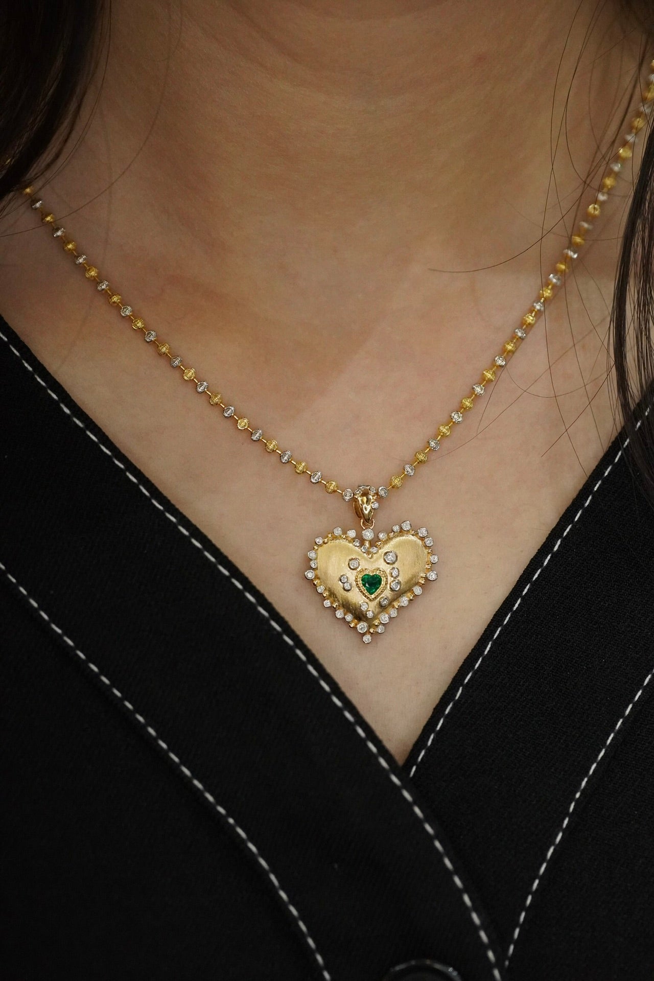 Natural Emerald Pendant, Unique Heart Design, Bridal Necklace, Anniversary Necklace, Gift for Her