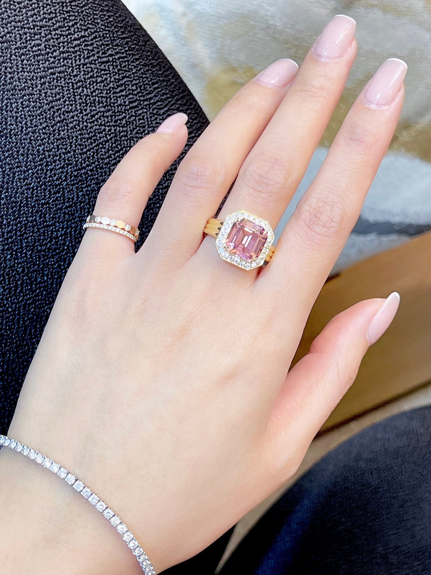 Luxury Peach Pink Tourmaline Statement Ring, Classic Design, Bridal Ring, Anniversary Ring, Gift for Her