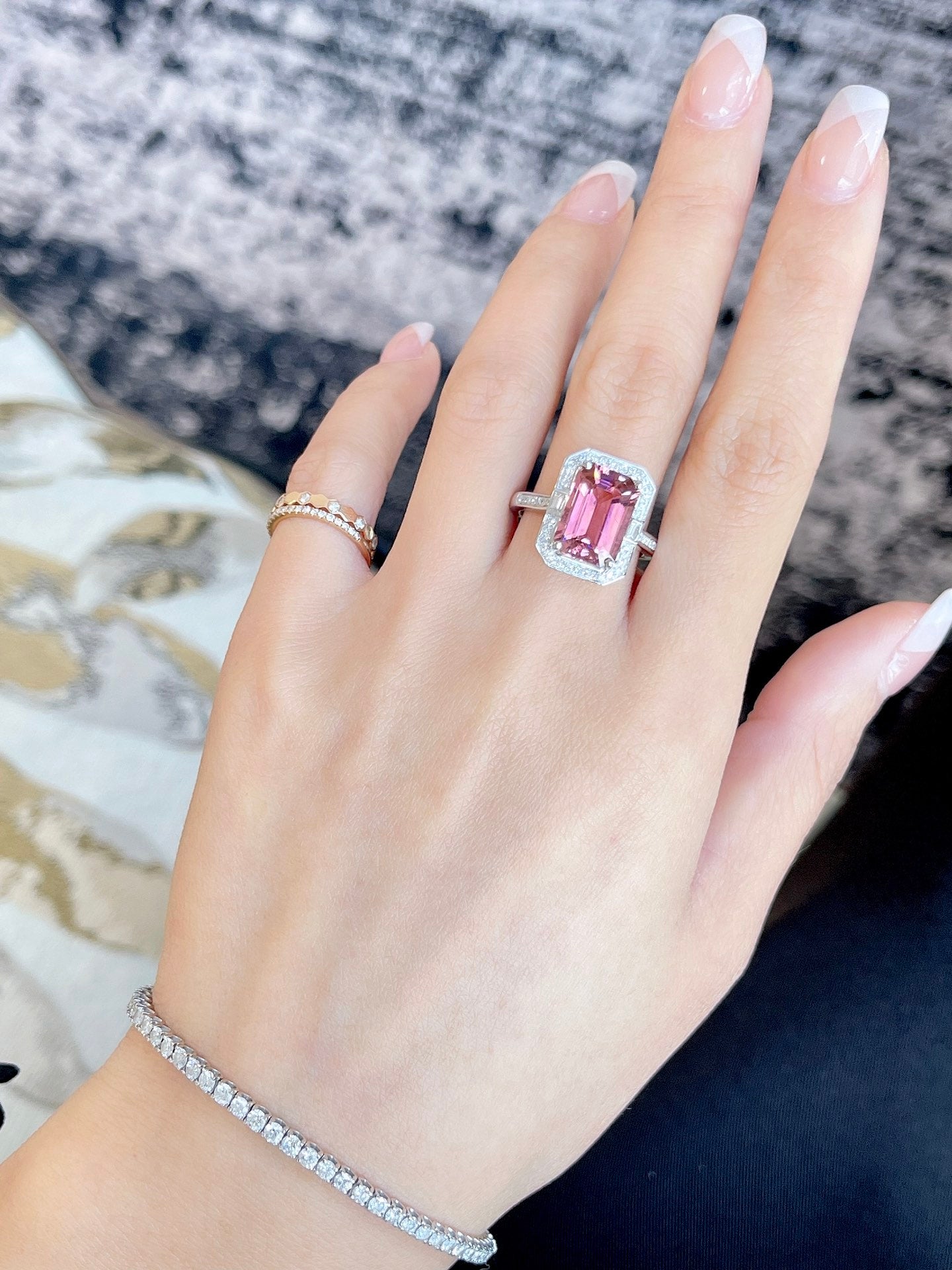 Luxury Peach Pink Tourmaline Statement Ring, Classic Design, Bridal Ring, Anniversary Ring, Gift for Her