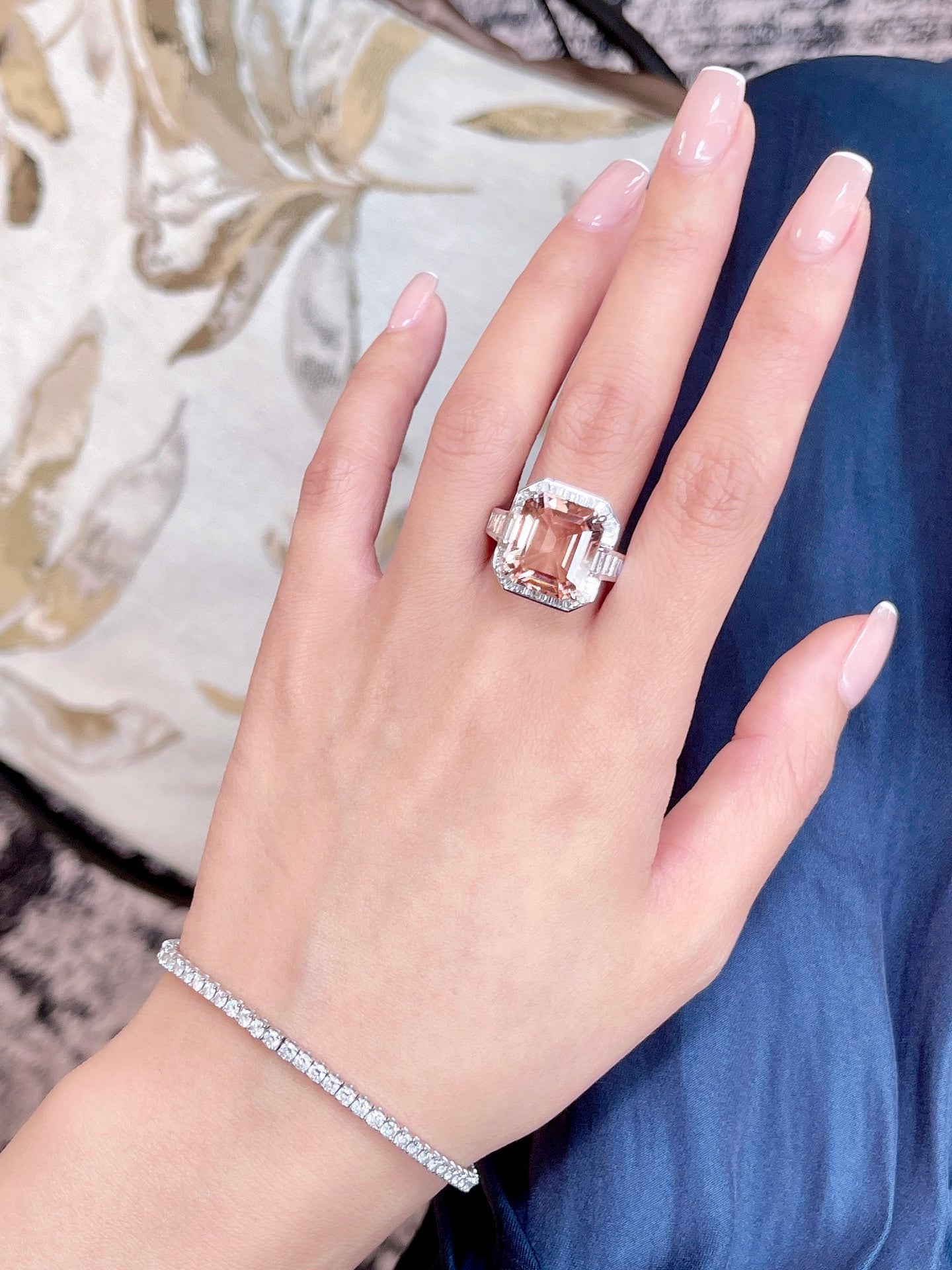 Luxury Orange Pink Tourmaline Statement Ring, Classic Design, Bridal Ring, Anniversary Ring, Gift for Her