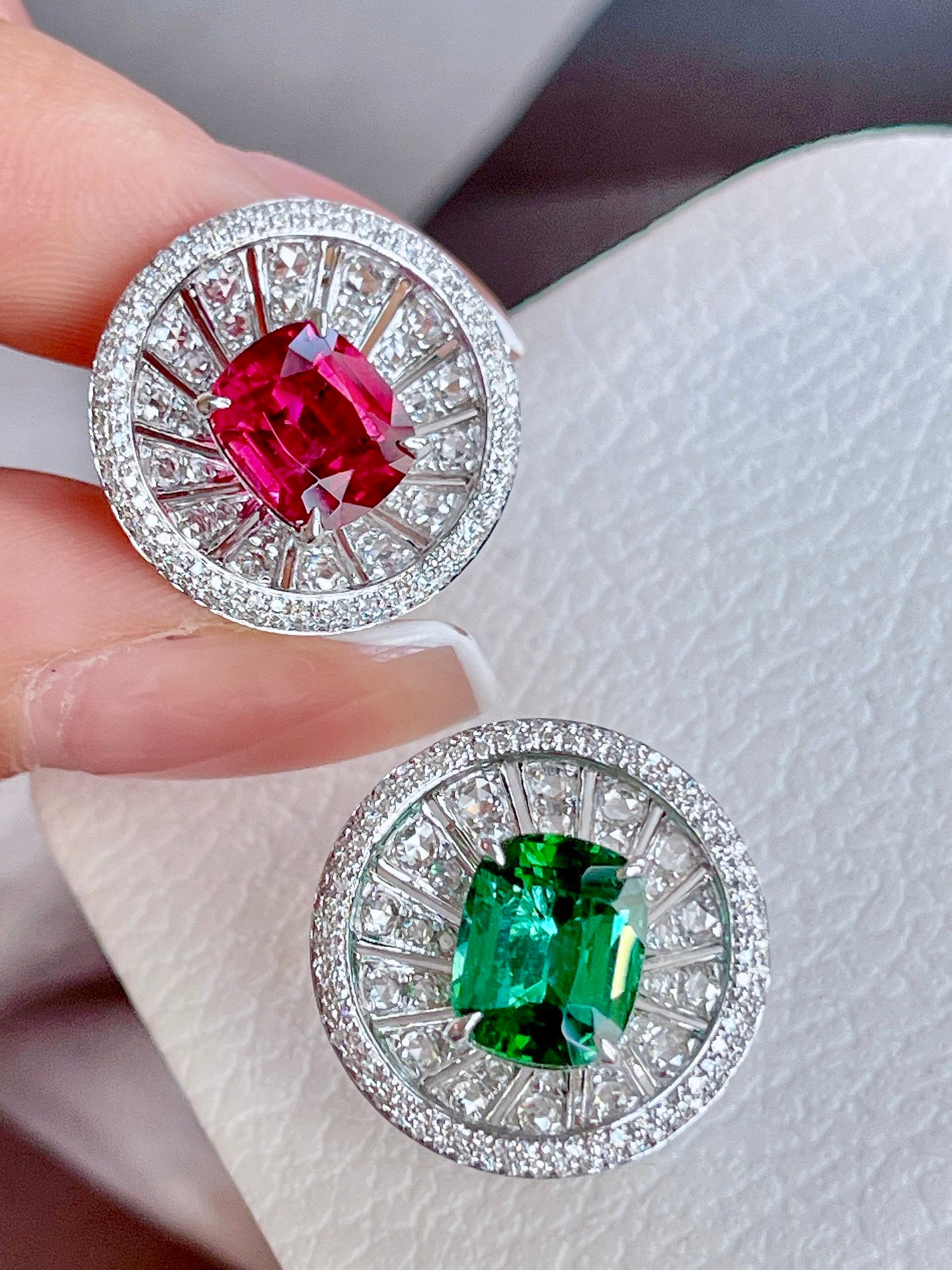 Luxury Green & Rubbliete Red Tourmaline Stud Earring