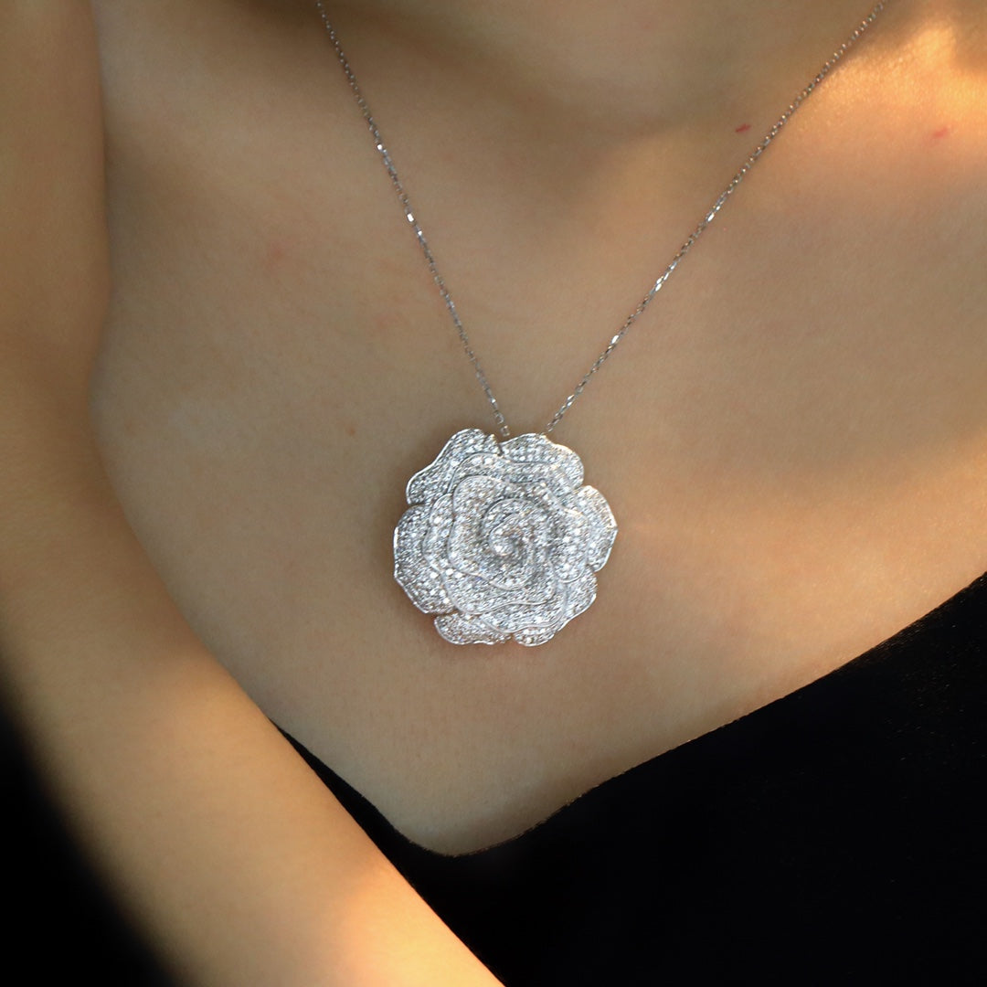 Luxury Natural Diamond Pendant 18K Floral Diamond Pendant 18K Gold Diamond Pendant Bridal Wedding Pendant Anniversary Pendant Gift for Her