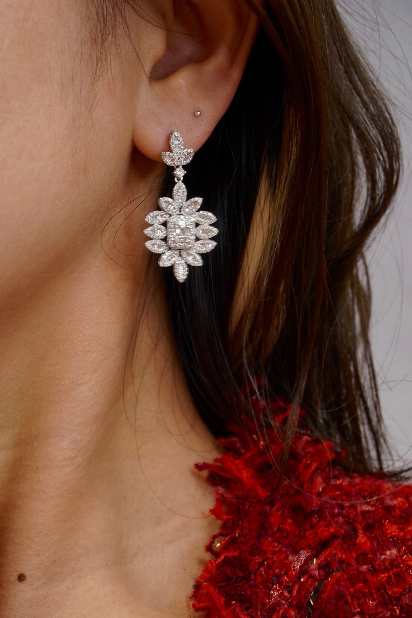 Natural Diamond Dangle Earring, Luxury Style, 18K Gold Daily Earrings, Bridal Earring, Anniversary Earring, Gift for Her