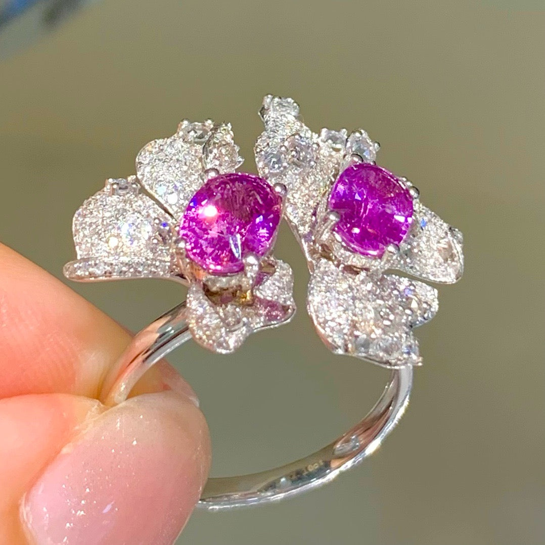 Luxury Natural Purple Sapphire Statement Ring, Unique Floral Design, Bridal Ring, Anniversary Ring, Gift for Her