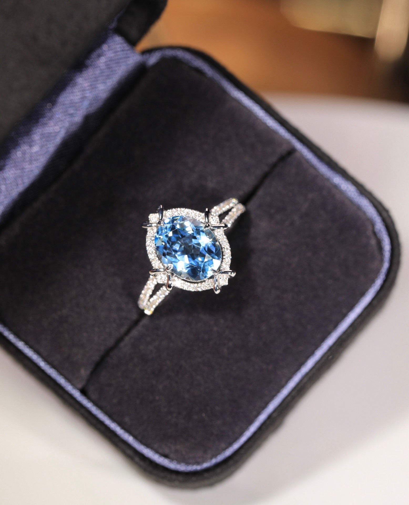 Luxury Natural Aquamarine Statement Ring, Classic Design, Bridal Ring, Anniversary Ring, Gift for Her