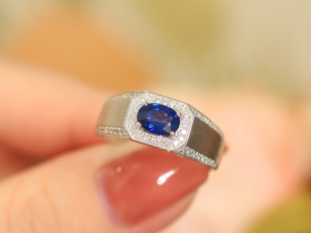 Natural Sapphire Band Ring, Classic Design,Man&#39;s Ring, Anniversary Ring, Gift for Him