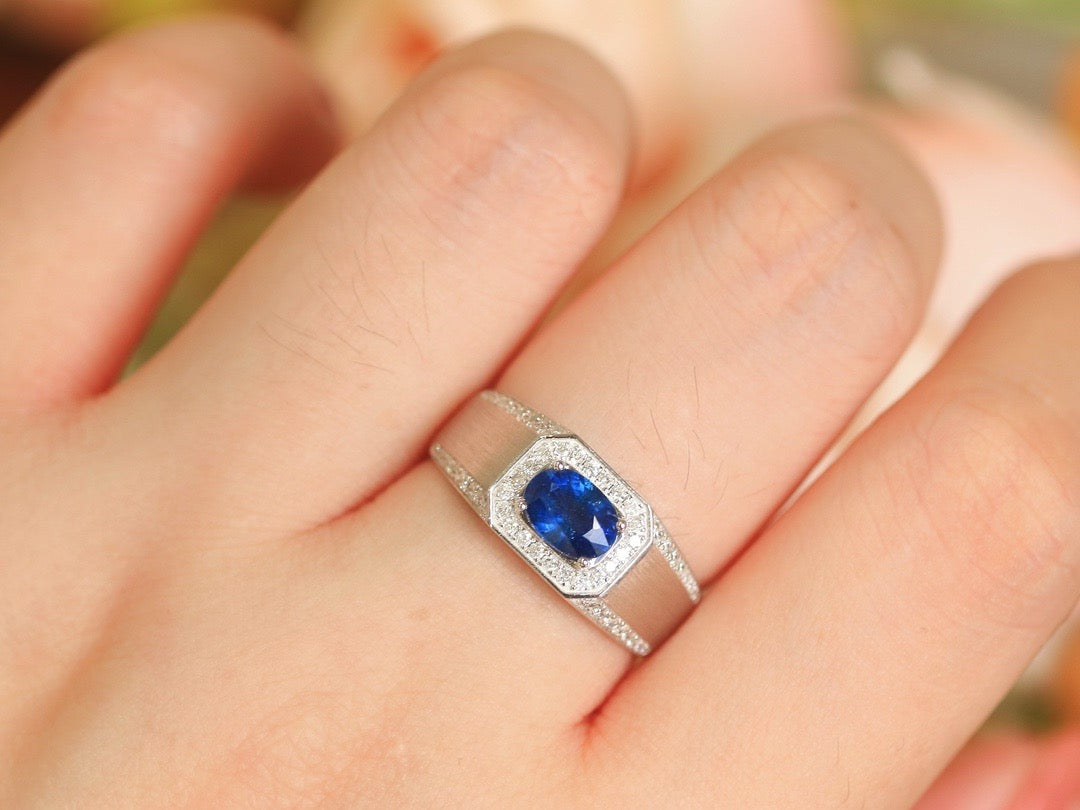 Natural Sapphire Band Ring, Classic Design,Man&#39;s Ring, Anniversary Ring, Gift for Him