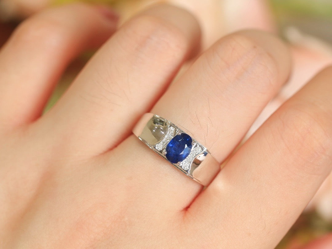 Natural Sapphire Band Ring, Classic Design,Man&#39;s Ring, Anniversary Ring, Gift for Him
