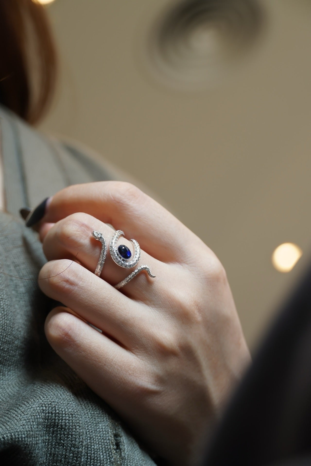 Natural Sapphire Statement Ring, Unique Snake Design, Bridal Ring, Anniversary Ring, Gift for Her