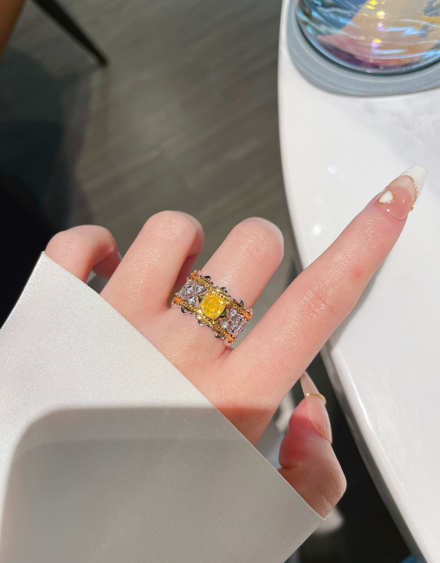 Natural Yellow Diamond Statement Ring, Unique Luxury Design, Bridal Wedding, Anniversary Ring, Gift for Her