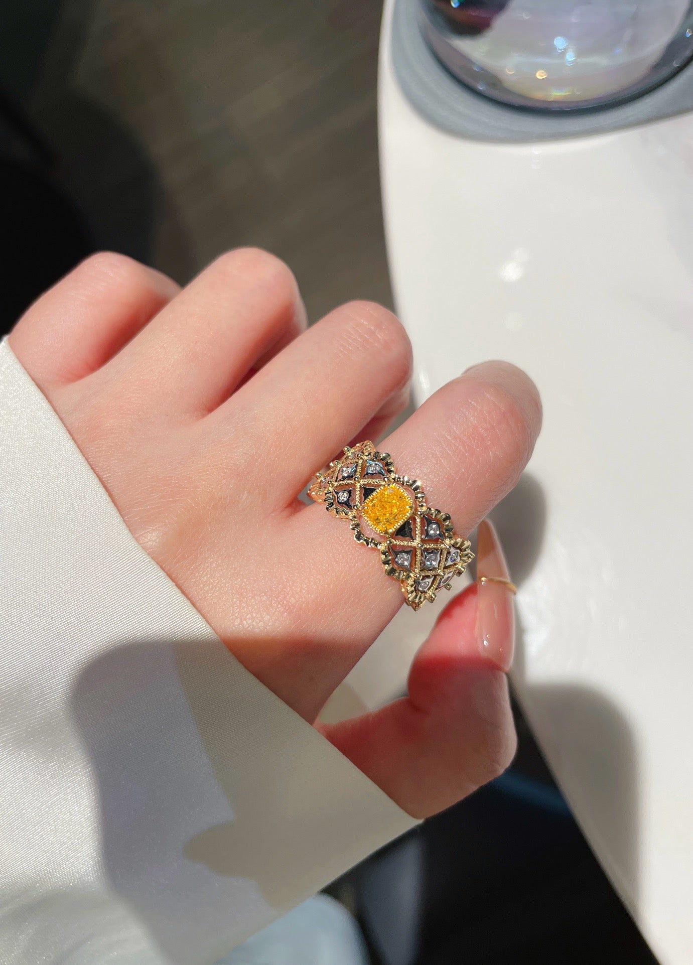 Natural Yellow Diamond Statement Ring, Unique Luxury Design, Bridal Wedding, Anniversary Ring, Gift for Her