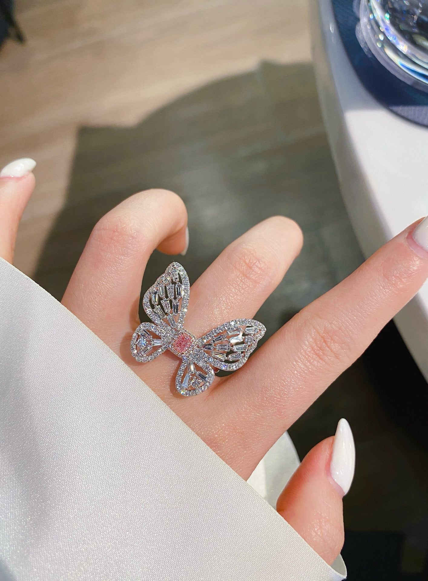Natural Pink Diamond Statement Ring, Unique Butterfly Design, Bridal Wedding, Anniversary Ring, Gift for Her