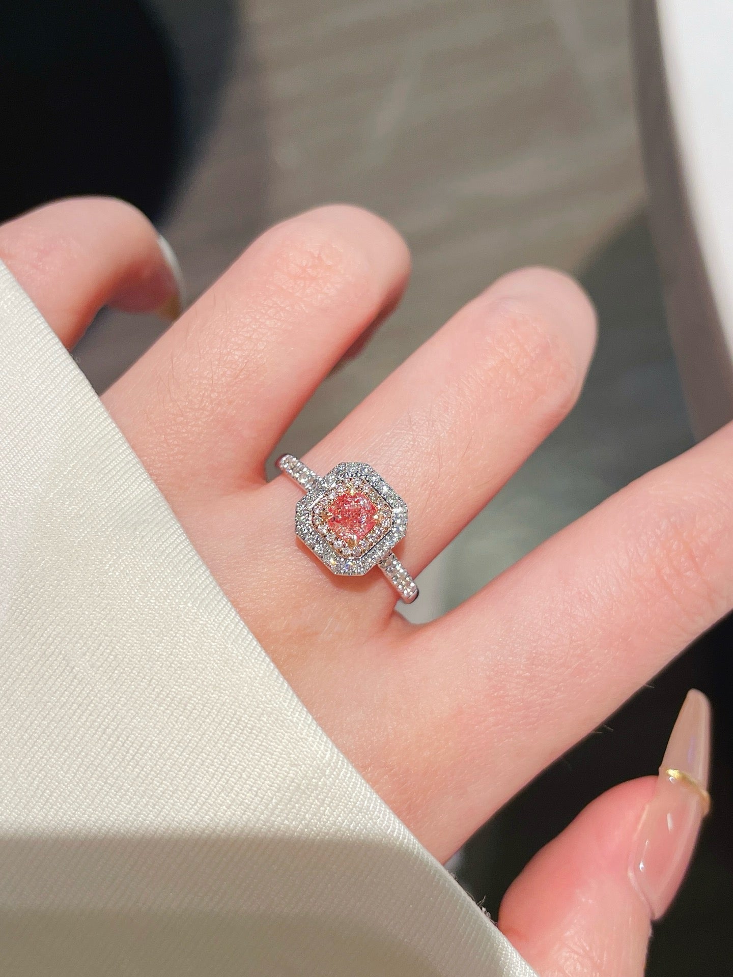Natural Pink Diamond Statement Ring, Unique Floral Design, Bridal Wedding, Anniversary Ring, Gift for Her