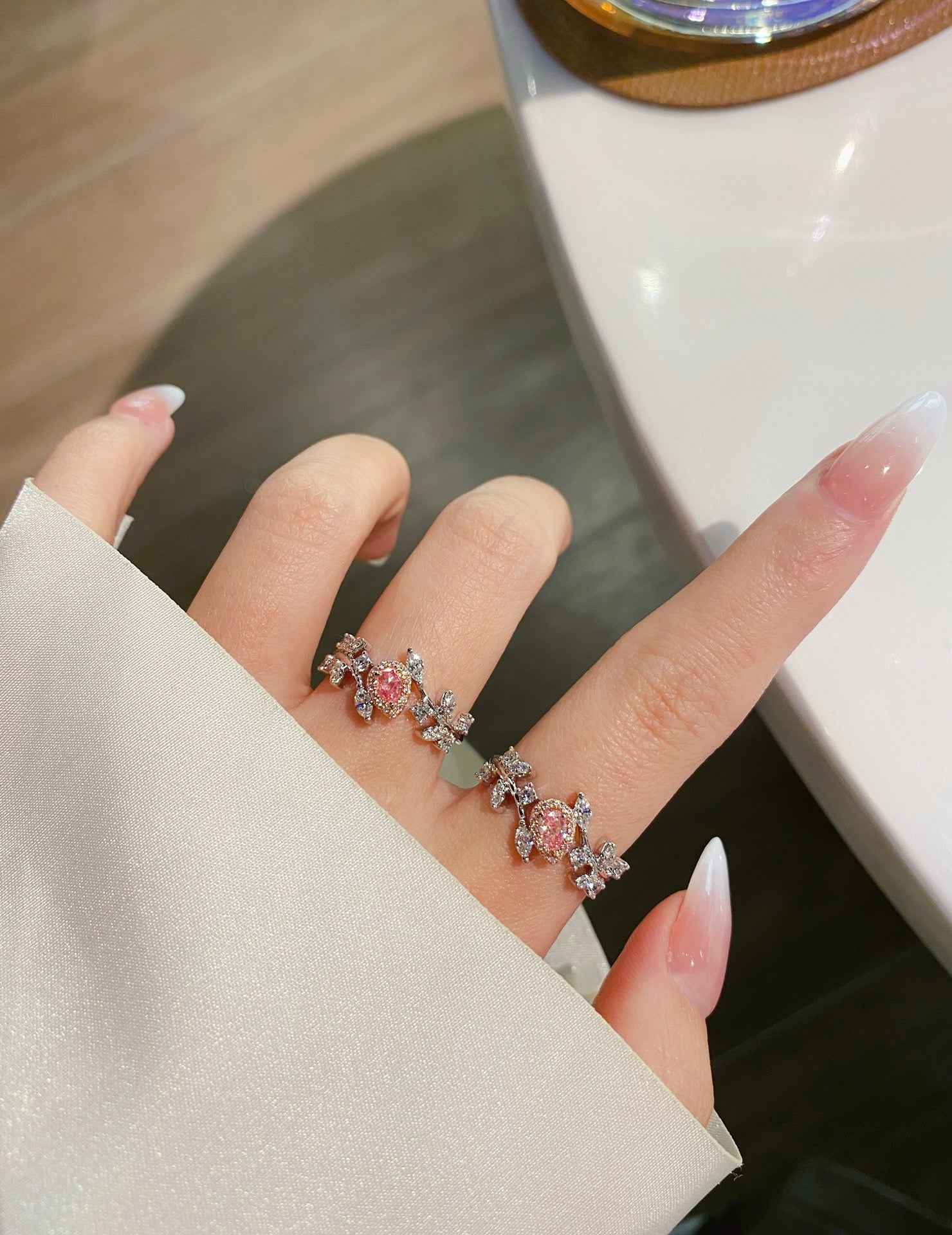 Natural Pink Diamond Statement Ring, Unique Floral Design, Bridal Wedding, Anniversary Ring, Gift for Her