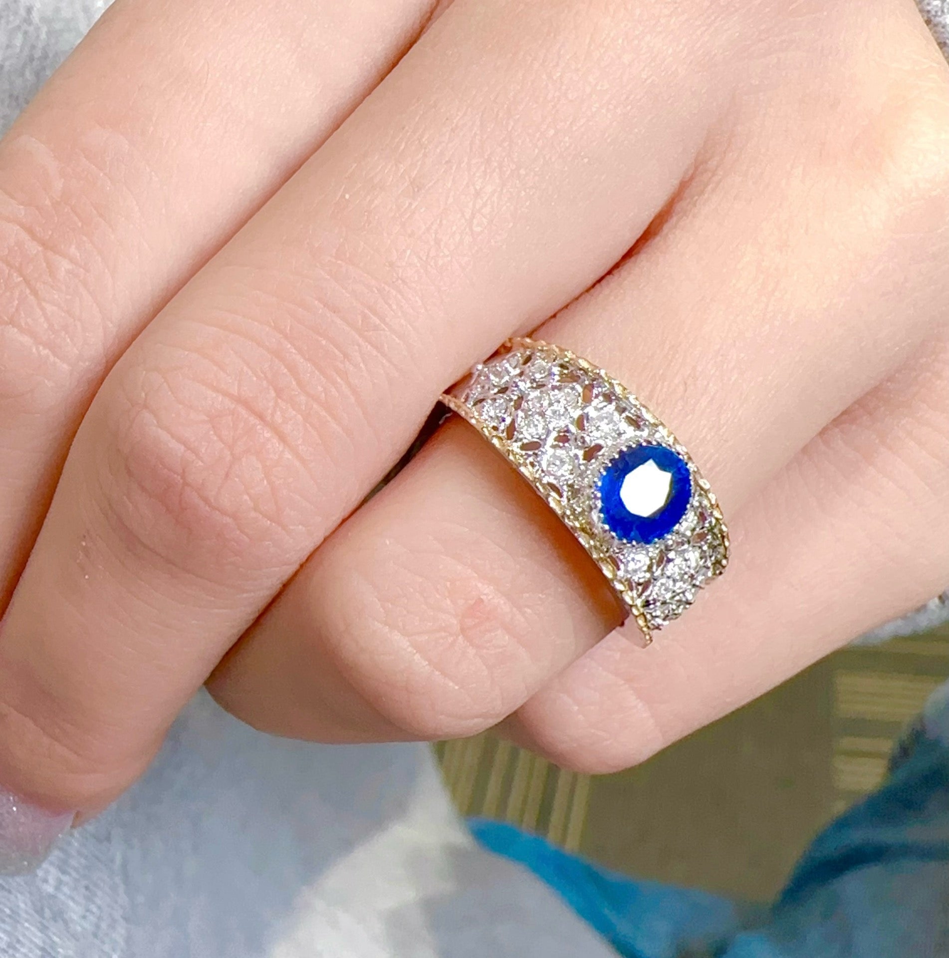 Luxury Natural Sapphire Ring with Diamonds, Classic Design, Bridal Ring, Anniversary Ring, Gift for Her