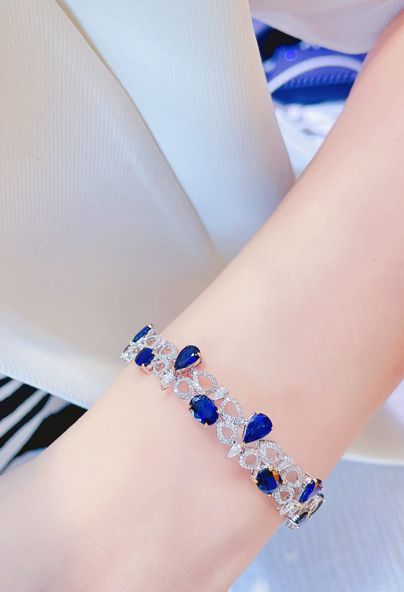 Luxury Natural Sapphire Bracelet, Classic Design, 18K Natural Diamond Bracelet, Wedding Bracelet, Anniversary Bracelet, Gift for you