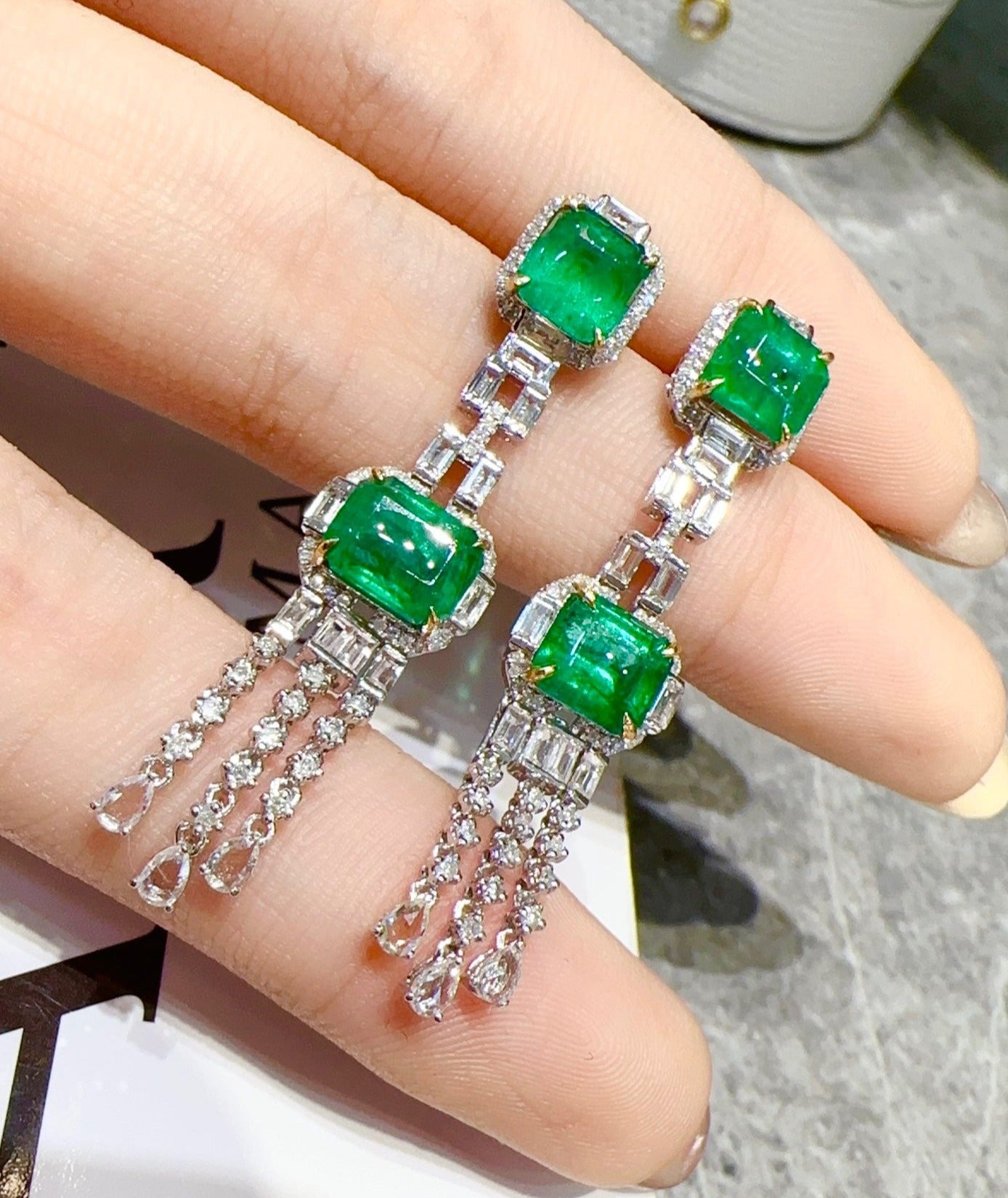 Luxury Natural Emerald Drop Earring with Natural Diamonds, Unique Elegant Design, 18K Diamond Stud Earring, Bridal Earring, Anniversary Earring, Gift for Her