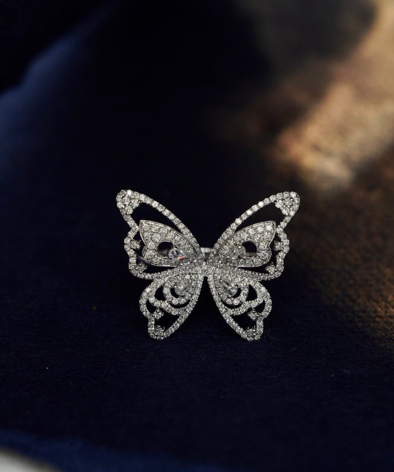 Natural Diamond Statement Ring, Unique Butterfly Design, Bridal Wedding, Anniversary Ring, Gift for Her