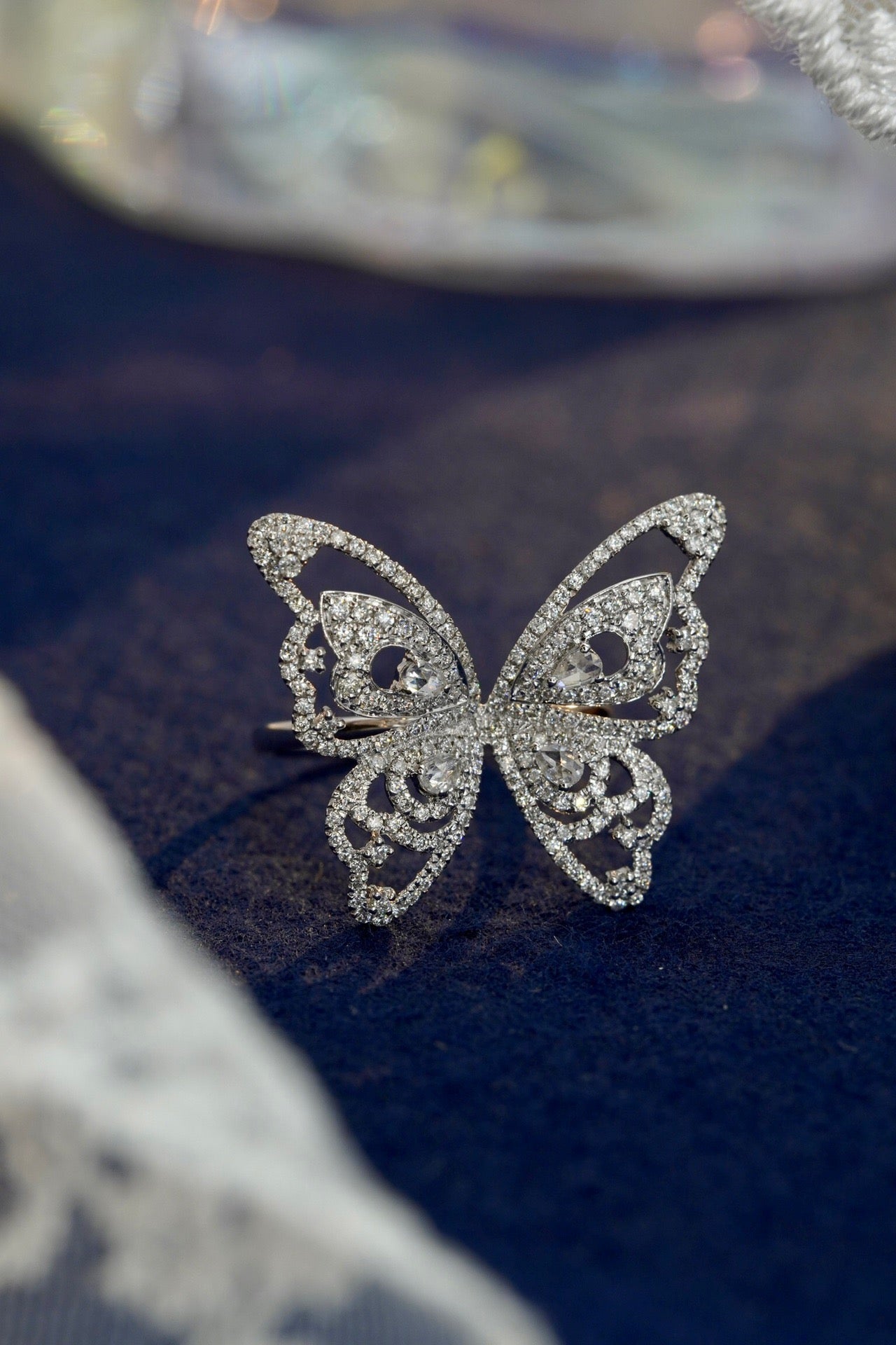 Natural Diamond Statement Ring, Unique Butterfly Design, Bridal Wedding, Anniversary Ring, Gift for Her