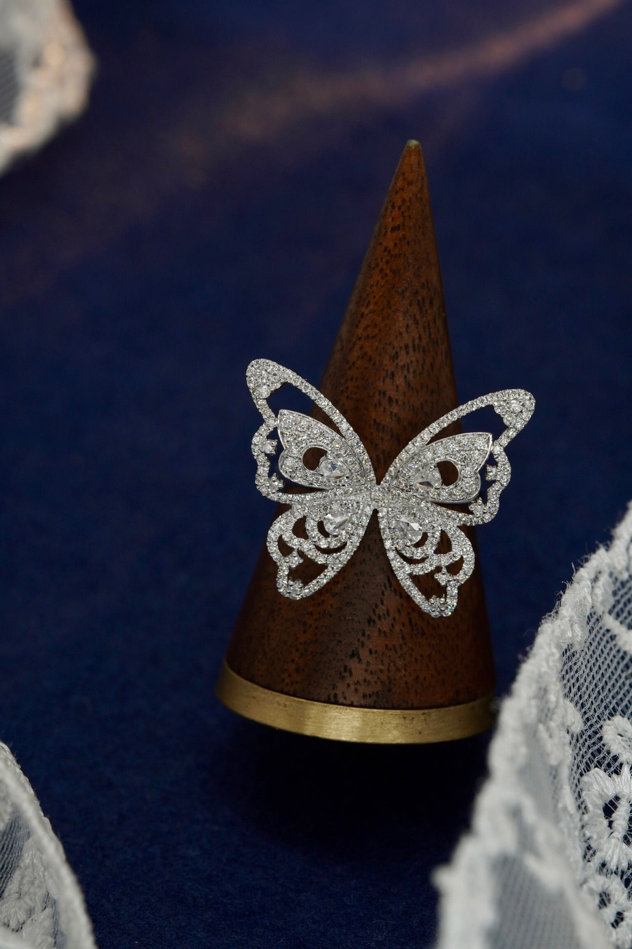 Natural Diamond Statement Ring, Unique Butterfly Design, Bridal Wedding, Anniversary Ring, Gift for Her