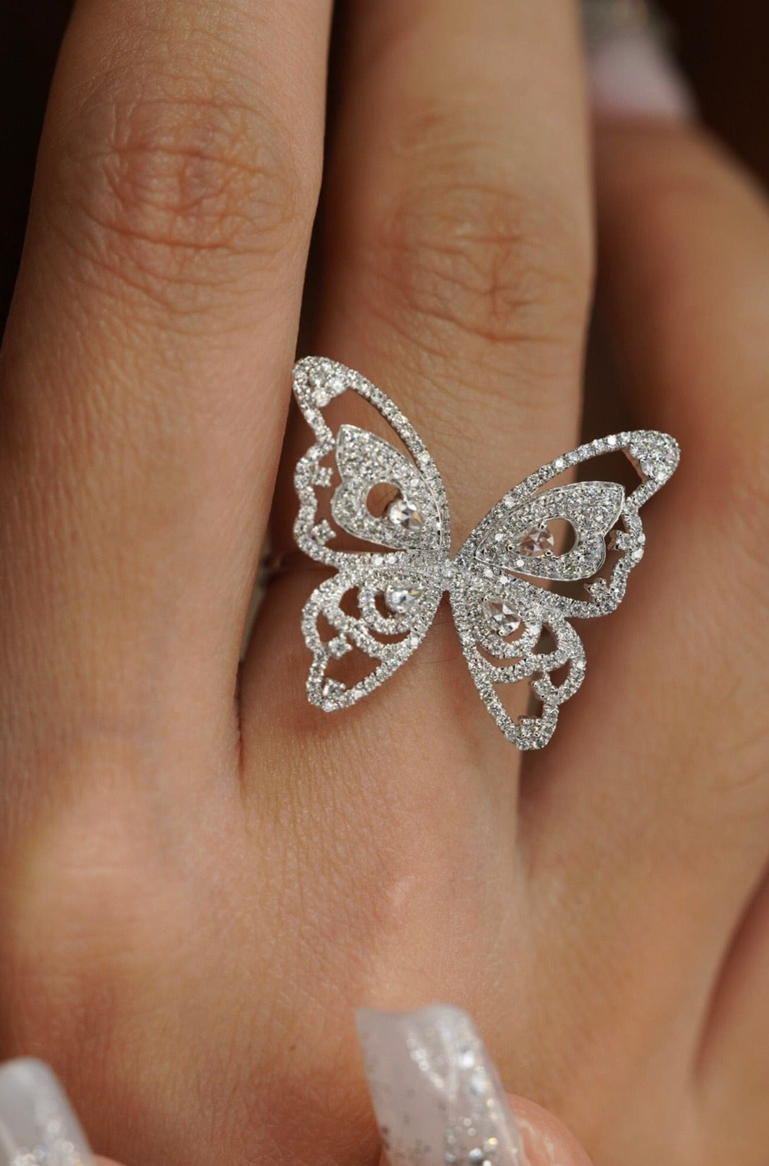 Natural Diamond Statement Ring, Unique Butterfly Design, Bridal Wedding, Anniversary Ring, Gift for Her