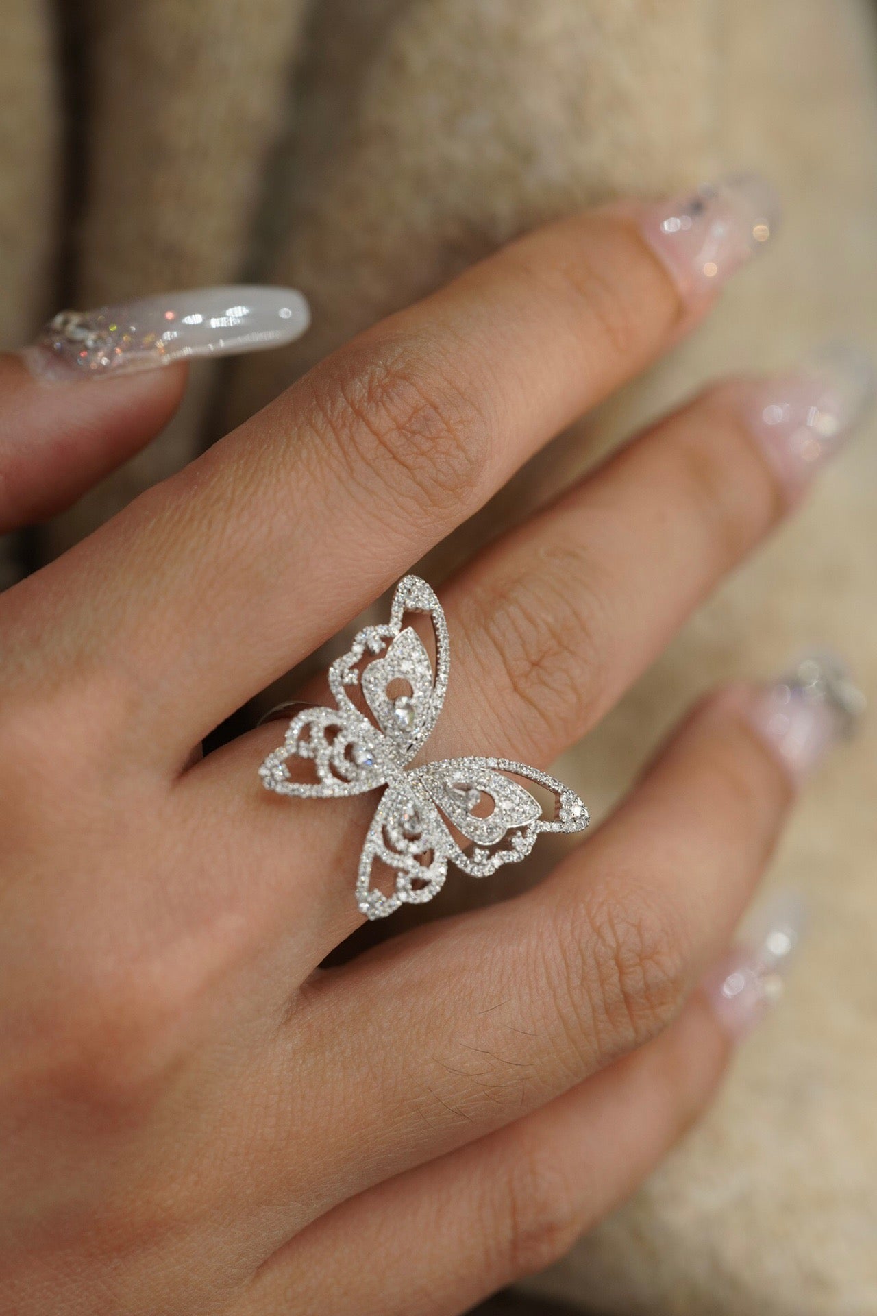 Natural Diamond Statement Ring, Unique Butterfly Design, Bridal Wedding, Anniversary Ring, Gift for Her