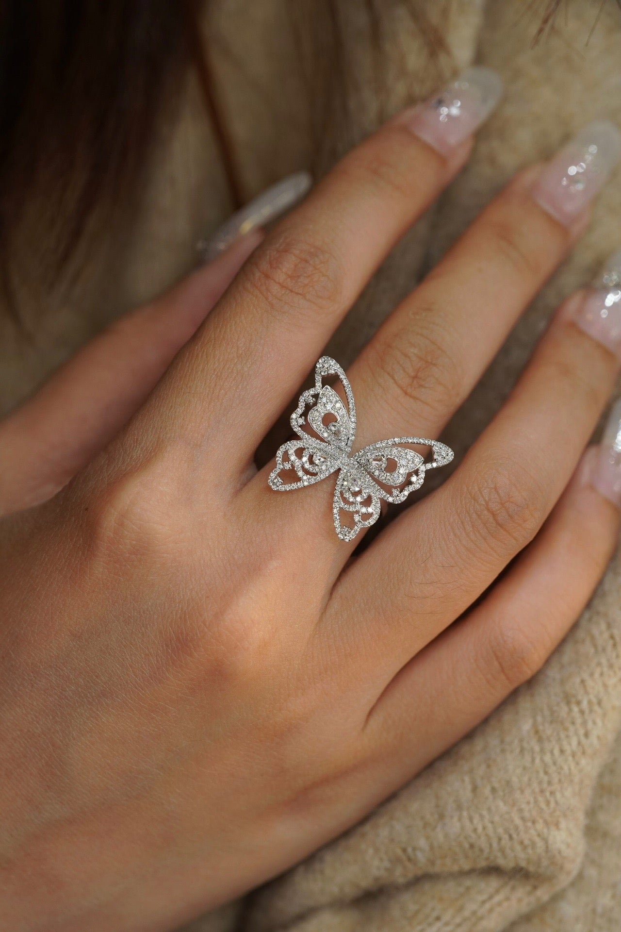Natural Diamond Statement Ring, Unique Butterfly Design, Bridal Wedding, Anniversary Ring, Gift for Her